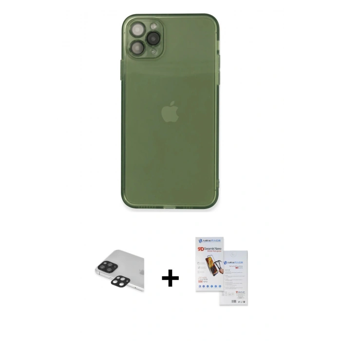 MARSİLYAN™- iPhone 11 Pro Max Kılıf Ahenk Doku - Siyah Seramik Nano Ekran Koruyucu + Pers Alüminyum Kamera Lens - SH