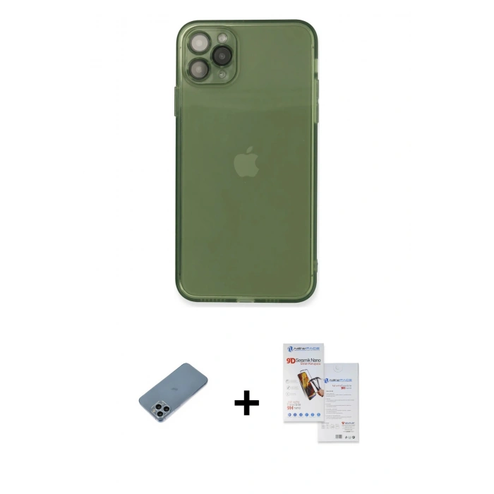 MARSİLYAN™- iPhone 11 Pro Max Kılıf Ahenk Doku - Siyah Seramik Nano Ekran Koruyucu + Shine Kamera Lens Koruma Cam - SABE