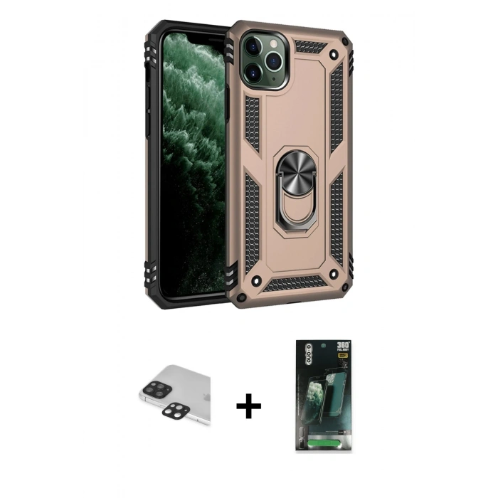 MARSİLYAN™- iPhone 11 Pro Max Kılıf Ahenk Klasik Koleksiyonu - Şeffaf 360 Full Body Arka Koruyucu + Pers Alüminyum Kamera Lens - SH