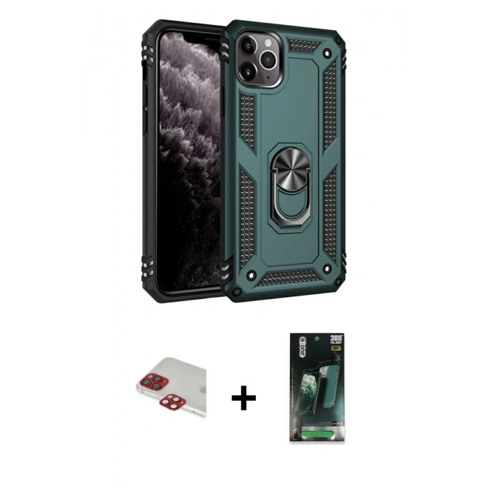 MARSİLYAN™- iPhone 11 Pro Max Kılıf Ahenk Klasik Koleksiyonu - Şeffaf 360 Full Body Arka Koruyucu + Pers Alüminyum Kamera Lens - KI