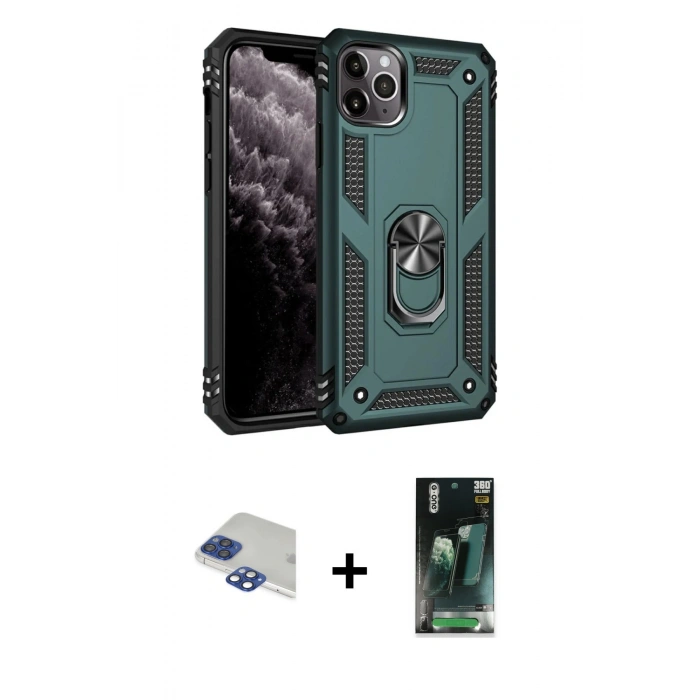 MARSİLYAN™- iPhone 11 Pro Max Kılıf Ahenk Klasik Koleksiyonu - Şeffaf 360 Full Body Arka Koruyucu + Pers Alüminyum Kamera Lens - LT