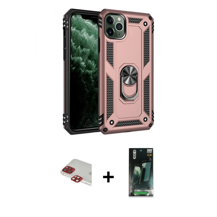 MARSİLYAN™- iPhone 11 Pro Max Kılıf Ahenk Klasik Koleksiyonu - Şeffaf 360 Full Body Arka Koruyucu + Pers Alüminyum Kamera Lens - KI