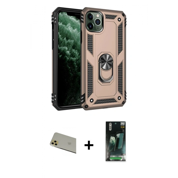 MARSİLYAN™- iPhone 11 Pro Max Kılıf Ahenk Klasik Koleksiyonu - Şeffaf 360 Full Body Arka Koruyucu + Rainbow Kamera Lens Koruma Cam - GD