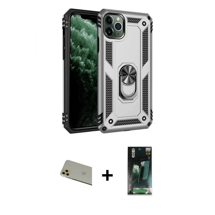 MARSİLYAN™- iPhone 11 Pro Max Kılıf Ahenk Klasik Koleksiyonu - Şeffaf 360 Full Body Arka Koruyucu + Rainbow Kamera Lens Koruma Cam - GD
