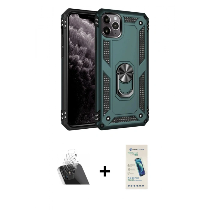 MARSİLYAN™- iPhone 11 Pro Max Kılıf Ahenk Klasik Koleksiyonu - Şeffaf Pasifik Cam Ekran Koruyucu + Kamera Lens Koruma Cam - SF