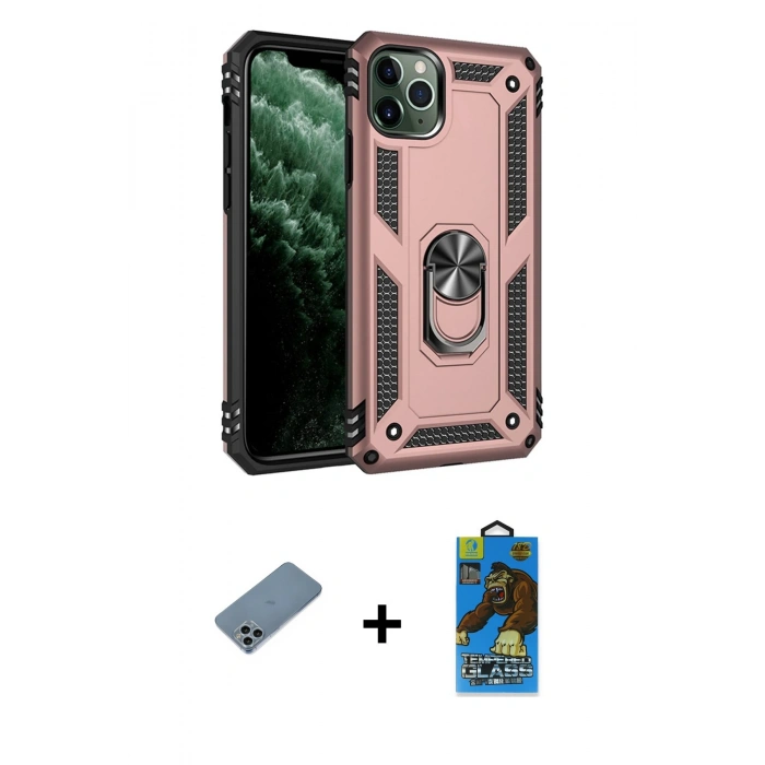 MARSİLYAN™- iPhone 11 Pro Max Kılıf Ahenk Klasik Koleksiyonu - Siyah 18D Cam Ekran Koruyucu + Shine Kamera Lens Koruma Cam - SABE