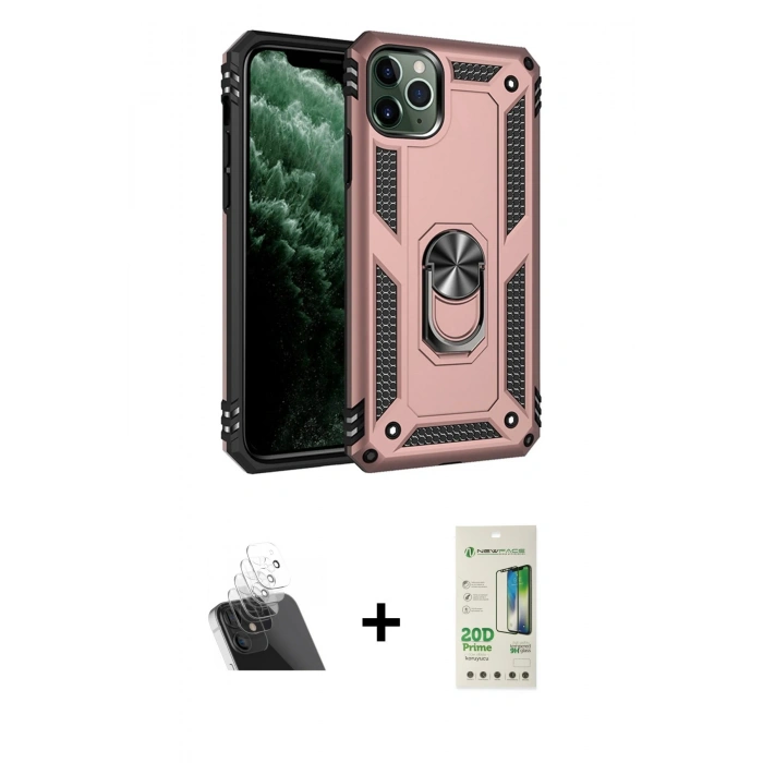 MARSİLYAN™- iPhone 11 Pro Max Kılıf Ahenk Klasik Koleksiyonu - Siyah 20D Premium Cam Ekran Koruyucu + Kamera Lens Koruma Cam - SF