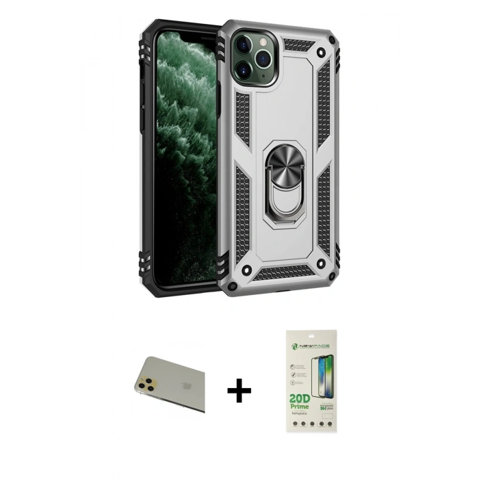 MARSİLYAN™- iPhone 11 Pro Max Kılıf Ahenk Klasik Koleksiyonu - Siyah 20D Premium Cam Ekran Koruyucu + Rainbow Kamera Lens Koruma Cam - GD