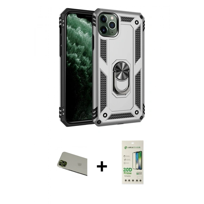MARSİLYAN™- iPhone 11 Pro Max Kılıf Ahenk Klasik Koleksiyonu - Siyah 20D Premium Cam Ekran Koruyucu + Rainbow Kamera Lens Koruma Cam - YL