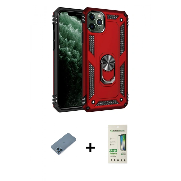 MARSİLYAN™- iPhone 11 Pro Max Kılıf Ahenk Klasik Koleksiyonu - Siyah 20D Premium Cam Ekran Koruyucu + Shine Kamera Lens Koruma Cam - MI