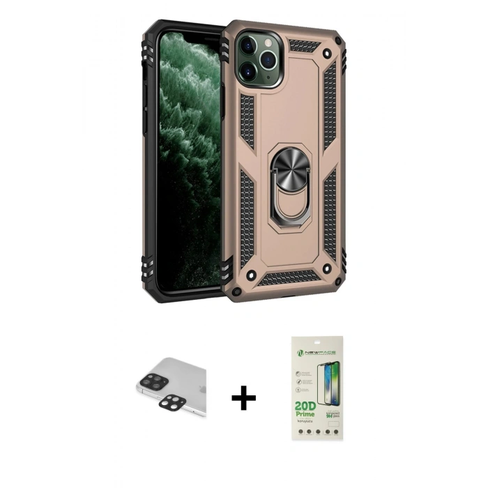 MARSİLYAN™- iPhone 11 Pro Max Kılıf Ahenk Klasik Koleksiyonu - Siyah 20D Premium Cam Ekran Koruyucu + Pers Alüminyum Kamera Lens - SH
