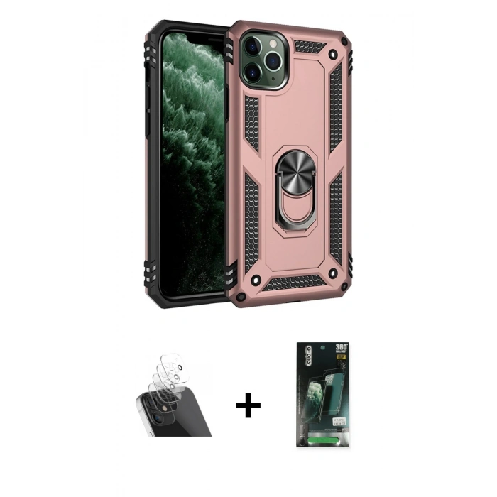 MARSİLYAN™- iPhone 11 Pro Max Kılıf Ahenk Klasik Koleksiyonu - Siyah 360 Mat Full Body Arka Koruyucu + Kamera Lens Koruma Cam - SF