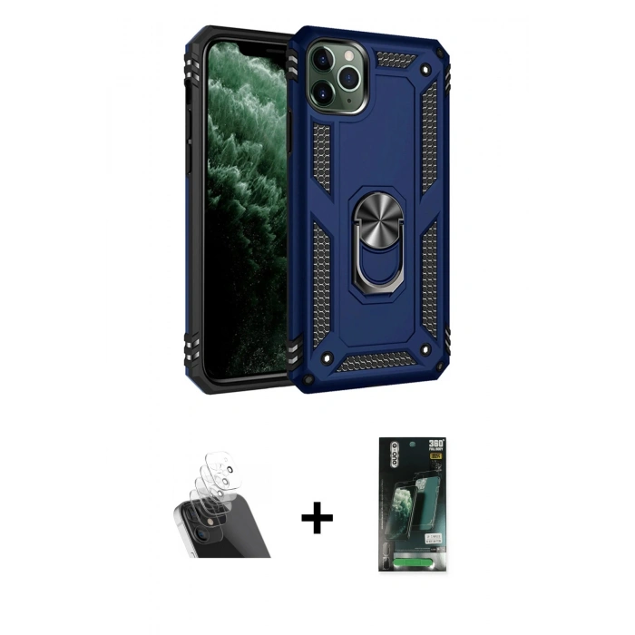 MARSİLYAN™- iPhone 11 Pro Max Kılıf Ahenk Klasik Koleksiyonu - Siyah 360 Mat Full Body Arka Koruyucu + Kamera Lens Koruma Cam - SF