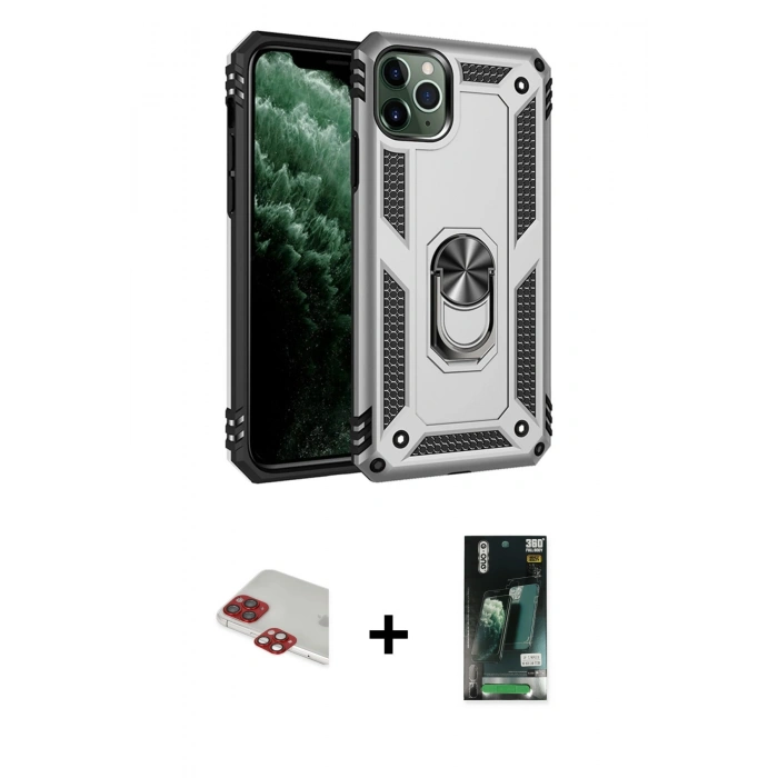 MARSİLYAN™- iPhone 11 Pro Max Kılıf Ahenk Klasik Koleksiyonu - Siyah 360 Mat Full Body Arka Koruyucu + Pers Alüminyum Kamera Lens - KI