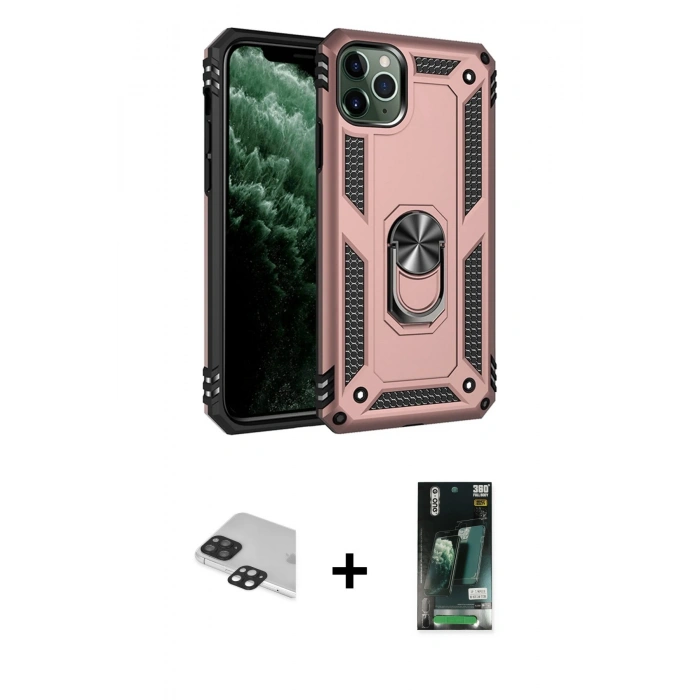 MARSİLYAN™- iPhone 11 Pro Max Kılıf Ahenk Klasik Koleksiyonu - Siyah 360 Mat Full Body Arka Koruyucu + Pers Alüminyum Kamera Lens - SH