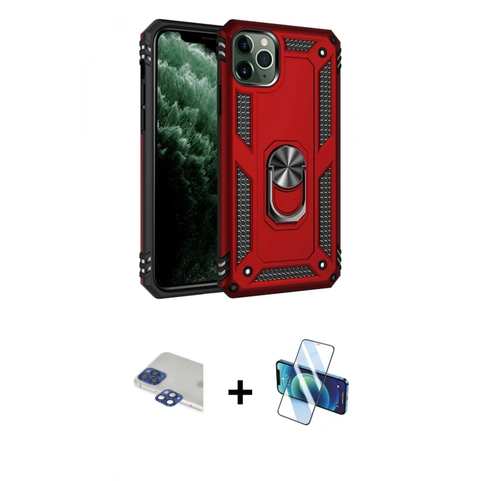 MARSİLYAN™- iPhone 11 Pro Max Kılıf Ahenk Klasik Koleksiyonu - Siyah 3D Antistatik Cam Ekran Koruyucu + Pers Alüminyum Kamera Lens - LT