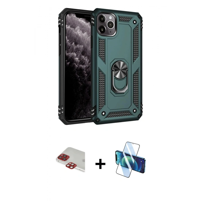 MARSİLYAN™- iPhone 11 Pro Max Kılıf Ahenk Klasik Koleksiyonu - Siyah 3D Antistatik Seramik Nano Ekran Koruyucu + Pers Alüminyum Kamera Lens - KI