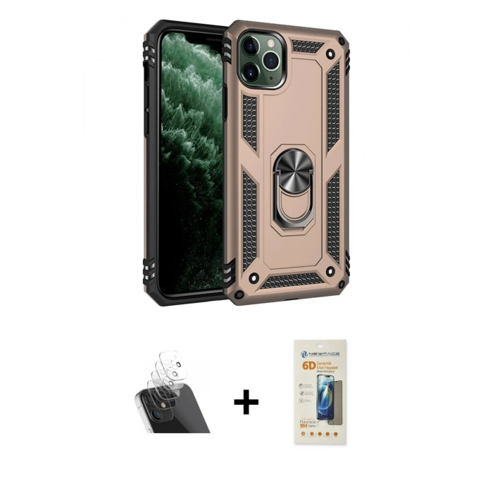 MARSİLYAN™- iPhone 11 Pro Max Kılıf Ahenk Klasik Koleksiyonu - Siyah 6D Mat Seramik Hayalet Nano Ekran Koruyucu + Kamera Lens Koruma Cam - SF