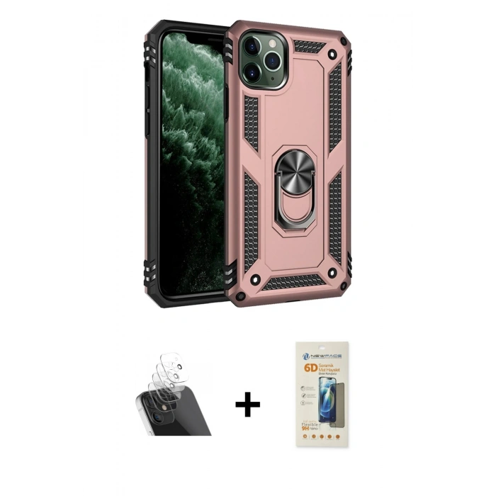 MARSİLYAN™- iPhone 11 Pro Max Kılıf Ahenk Klasik Koleksiyonu - Siyah 6D Mat Seramik Hayalet Nano Ekran Koruyucu + Kamera Lens Koruma Cam - SF