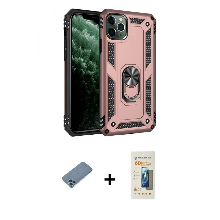 MARSİLYAN™- iPhone 11 Pro Max Kılıf Ahenk Klasik Koleksiyonu - Siyah 6D Mat Seramik Hayalet Nano Ekran Koruyucu + Shine Kamera Lens Koruma Cam - MI