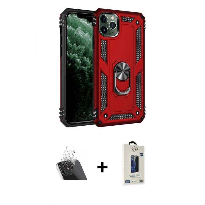 MARSİLYAN™- iPhone 11 Pro Max Kılıf Ahenk Klasik Koleksiyonu - Siyah Bilvis Hayalet Cam Ekran Koruyucu + Kamera Lens Koruma Cam - SF