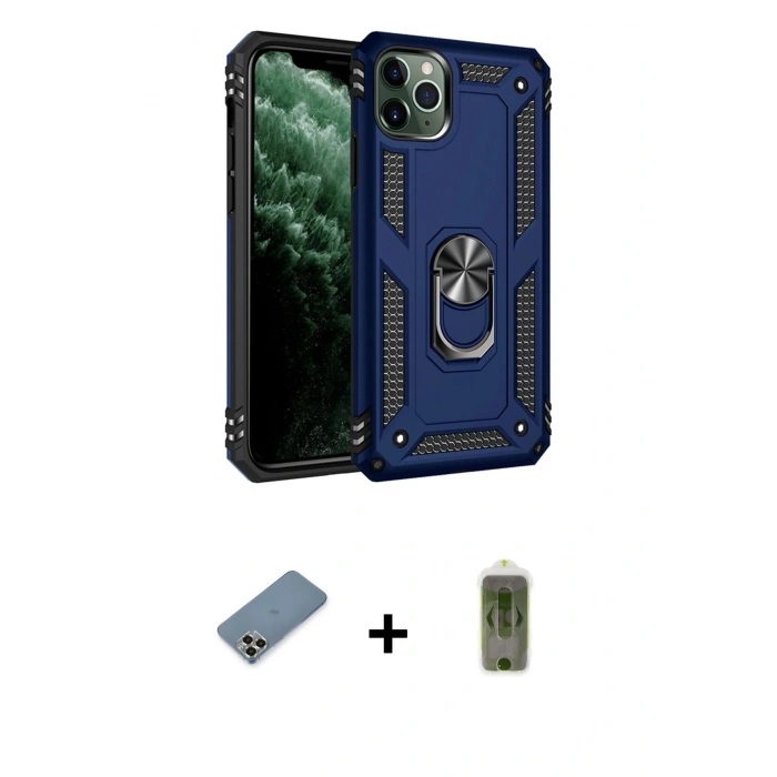 MARSİLYAN™- iPhone 11 Pro Max Kılıf Ahenk Klasik Koleksiyonu - Siyah Joko Magic 5D Hayalet Cam + Gold Metal Kamera Lens Koruma Cam