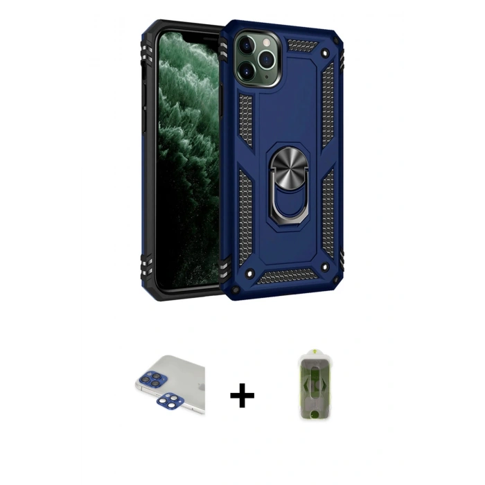 MARSİLYAN™- iPhone 11 Pro Max Kılıf Ahenk Klasik Koleksiyonu - Siyah Joko Magic 5D Hayalet Cam + Pers Alüminyum Kamera Lens - LT