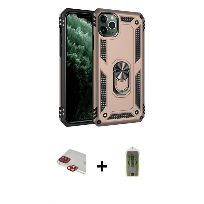 MARSİLYAN™- iPhone 11 Pro Max Kılıf Ahenk Klasik Koleksiyonu - Siyah Joko Magic 5D Hayalet Cam + Pers Alüminyum Kamera Lens - KI