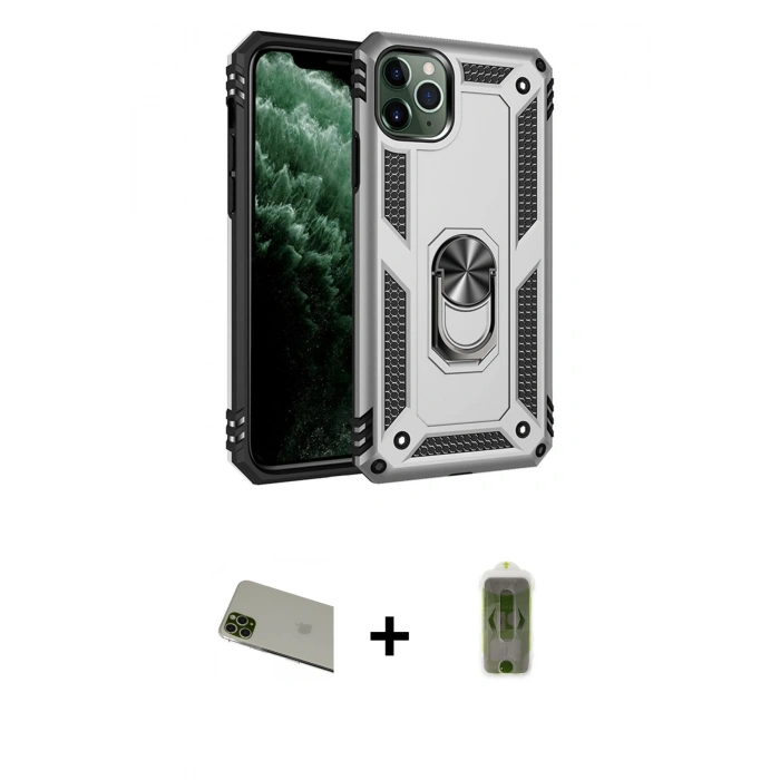 MARSİLYAN™- iPhone 11 Pro Max Kılıf Ahenk Klasik Koleksiyonu - Siyah Joko Magic 5D Hayalet Cam + Rainbow Kamera Lens Koruma Cam - YL