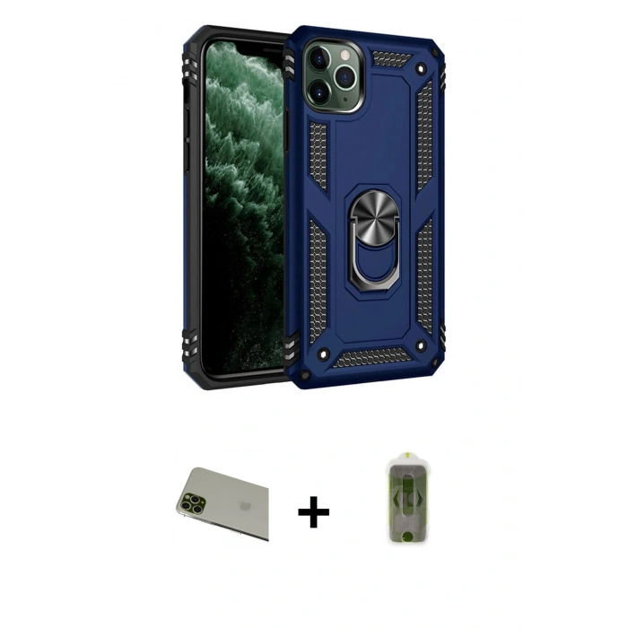 MARSİLYAN™- iPhone 11 Pro Max Kılıf Ahenk Klasik Koleksiyonu - Siyah Joko Magic 5D Hayalet Cam + Rainbow Kamera Lens Koruma Cam - YL