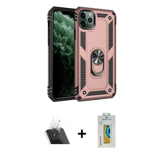 MARSİLYAN™- iPhone 11 Pro Max Kılıf Ahenk Klasik Koleksiyonu - Siyah Polymer Nano Ekran Koruyucu + Kamera Lens Koruma Cam - SF