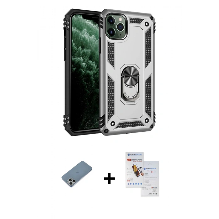 MARSİLYAN™- iPhone 11 Pro Max Kılıf Ahenk Klasik Koleksiyonu - Siyah Seramik Nano Ekran Koruyucu + Shine Kamera Lens Koruma Cam - GS