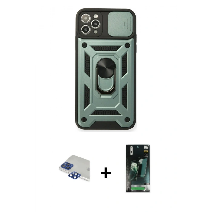 MARSİLYAN™- iPhone 11 Pro Max Kılıf Ahenk Klasik - Şeffaf 360 Full Body Arka Koruyucu + Pers Alüminyum Kamera Lens - LT