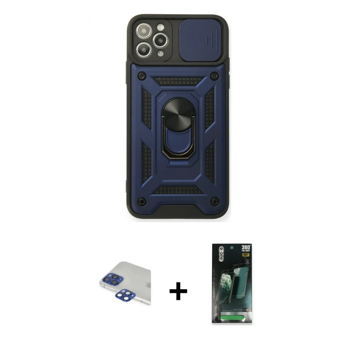 MARSİLYAN™- iPhone 11 Pro Max Kılıf Ahenk Klasik - Şeffaf 360 Full Body Arka Koruyucu + Pers Alüminyum Kamera Lens - LT