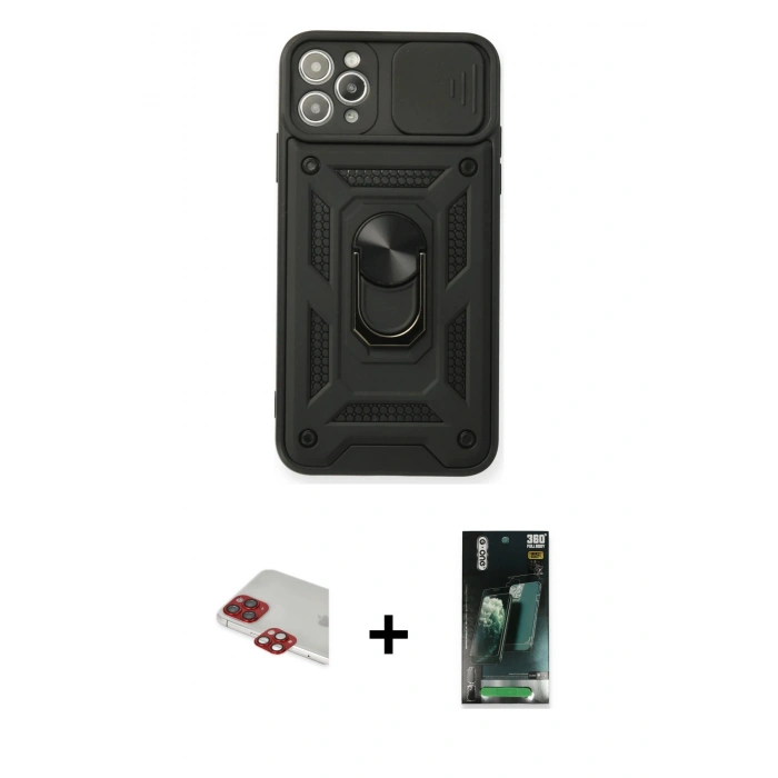 MARSİLYAN™- iPhone 11 Pro Max Kılıf Ahenk Klasik - Şeffaf 360 Full Body Arka Koruyucu + Pers Alüminyum Kamera Lens - KI