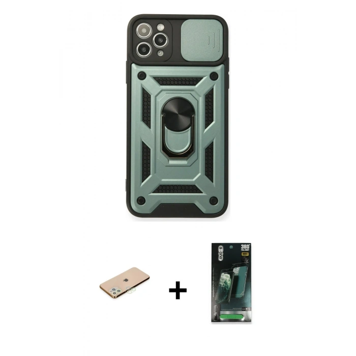 MARSİLYAN™- iPhone 11 Pro Max Kılıf Ahenk Klasik - Şeffaf 360 Full Body Arka Koruyucu + Renkli Kamera Lens Koruma Cam - YL