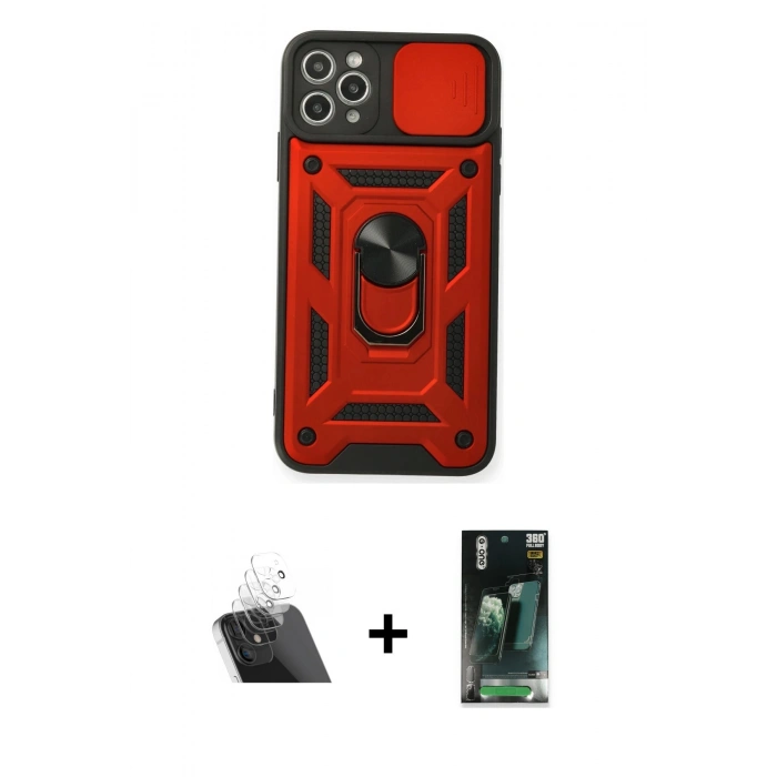 MARSİLYAN™- iPhone 11 Pro Max Kılıf Ahenk Klasik - Şeffaf 360 Full Body Arka Koruyucu + Kamera Lens Koruma Cam - SF