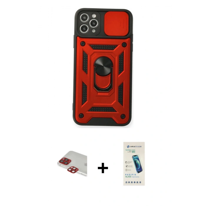MARSİLYAN™- iPhone 11 Pro Max Kılıf Ahenk Klasik - Şeffaf Pasifik Cam Ekran Koruyucu + Pers Alüminyum Kamera Lens - KI