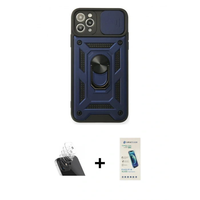 MARSİLYAN™- iPhone 11 Pro Max Kılıf Ahenk Klasik - Şeffaf Pasifik Cam Ekran Koruyucu + Kamera Lens Koruma Cam - SF