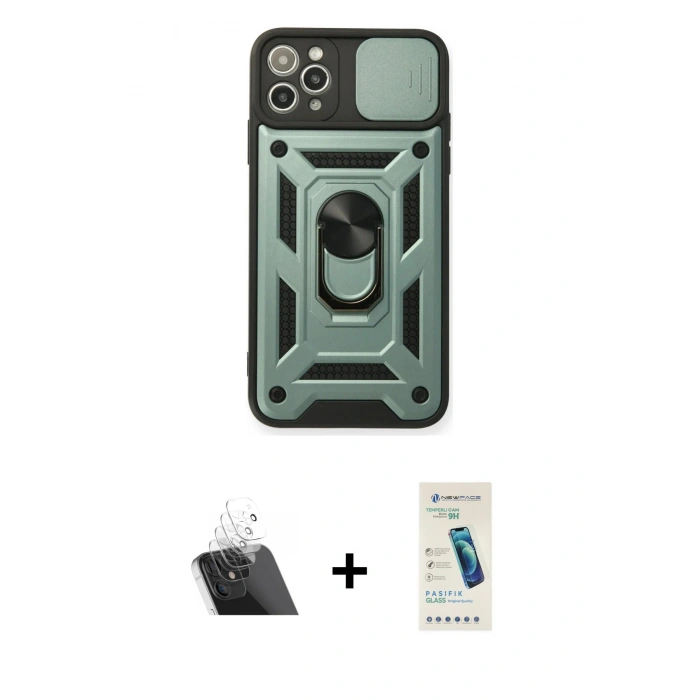 MARSİLYAN™- iPhone 11 Pro Max Kılıf Ahenk Klasik - Şeffaf Pasifik Cam Ekran Koruyucu + Kamera Lens Koruma Cam - SF