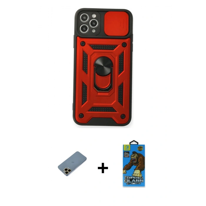 MARSİLYAN™- iPhone 11 Pro Max Kılıf Ahenk Klasik - Siyah 18D Cam Ekran Koruyucu + Shine Kamera Lens Koruma Cam - GD