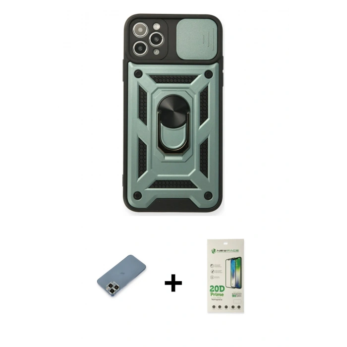 MARSİLYAN™- iPhone 11 Pro Max Kılıf Ahenk Klasik - Siyah 20D Premium Cam Ekran Koruyucu + Metal Kamera Lens Koruma Cam - AKYL