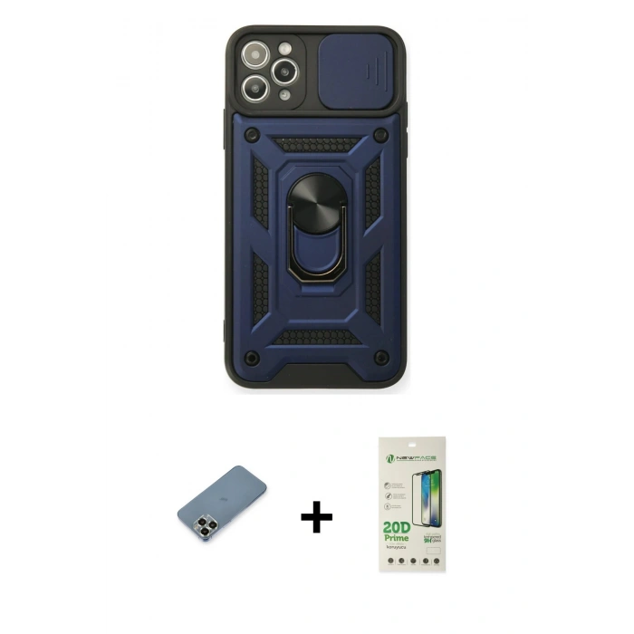 MARSİLYAN™- iPhone 11 Pro Max Kılıf Ahenk Klasik - Siyah 20D Premium Cam Ekran Koruyucu + Metal Kamera Lens Koruma Cam - AKYL