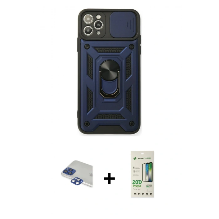 MARSİLYAN™- iPhone 11 Pro Max Kılıf Ahenk Klasik - Siyah 20D Premium Cam Ekran Koruyucu + Pers Alüminyum Kamera Lens - LT