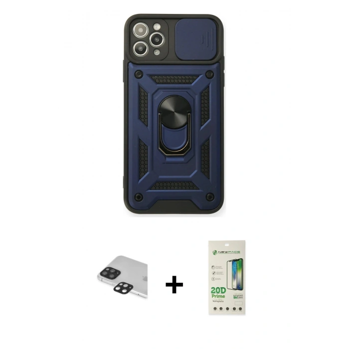 MARSİLYAN™- iPhone 11 Pro Max Kılıf Ahenk Klasik - Siyah 20D Premium Cam Ekran Koruyucu + Pers Alüminyum Kamera Lens - SH