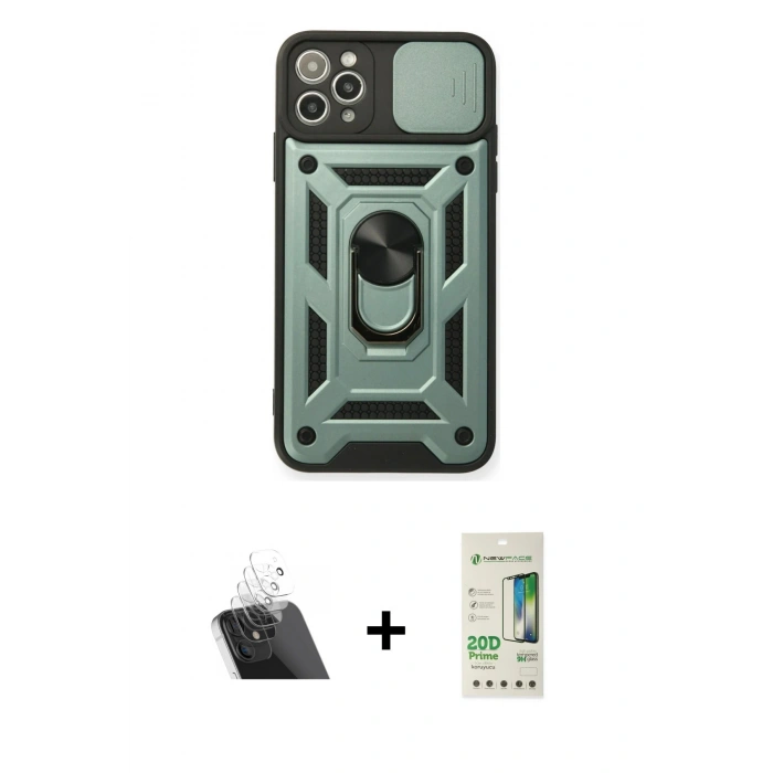 MARSİLYAN™- iPhone 11 Pro Max Kılıf Ahenk Klasik - Siyah 20D Premium Cam Ekran Koruyucu + Şeffaf Kamera Lens Koruma Cam