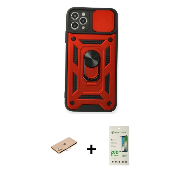 MARSİLYAN™- iPhone 11 Pro Max Kılıf Ahenk Klasik - Siyah 20D Premium Cam Ekran Koruyucu + Renkli Kamera Lens Koruma Cam - TU