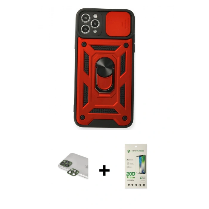 MARSİLYAN™- iPhone 11 Pro Max Kılıf Ahenk Klasik - Siyah 20D Premium Cam Ekran Koruyucu + Pers Alüminyum Kamera Lens - YL