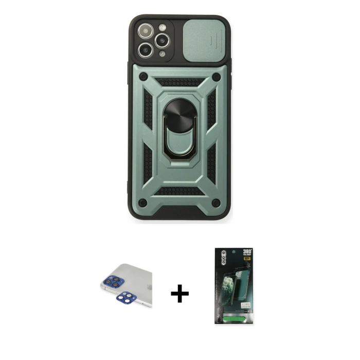 MARSİLYAN™- iPhone 11 Pro Max Kılıf Ahenk Klasik - Siyah 360 Mat Full Body Arka Koruyucu + Pers Alüminyum Kamera Lens - LT