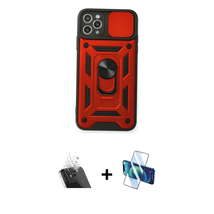 MARSİLYAN™- iPhone 11 Pro Max Kılıf Ahenk Klasik - Siyah 3D Antistatik Cam Ekran Koruyucu + Kamera Lens Koruma Cam - SF